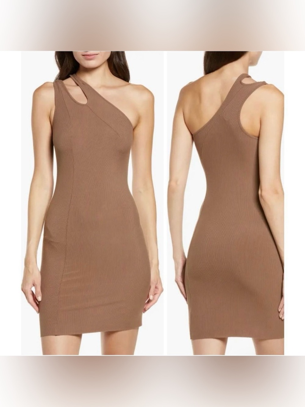 Skims Soft Lounge Ribbed Cutout  One-Shoulder Bodycon Mini Dress | Small
